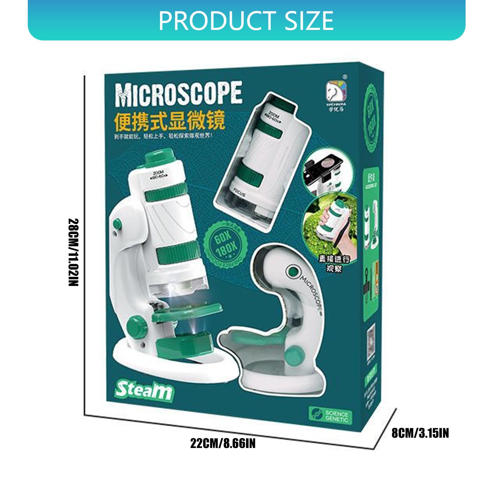 Ensemble d'instruments pour enfants avec grossissement 60 x 180x intégré avec éclairage LED pour une vision claire de l'instrument extérieur