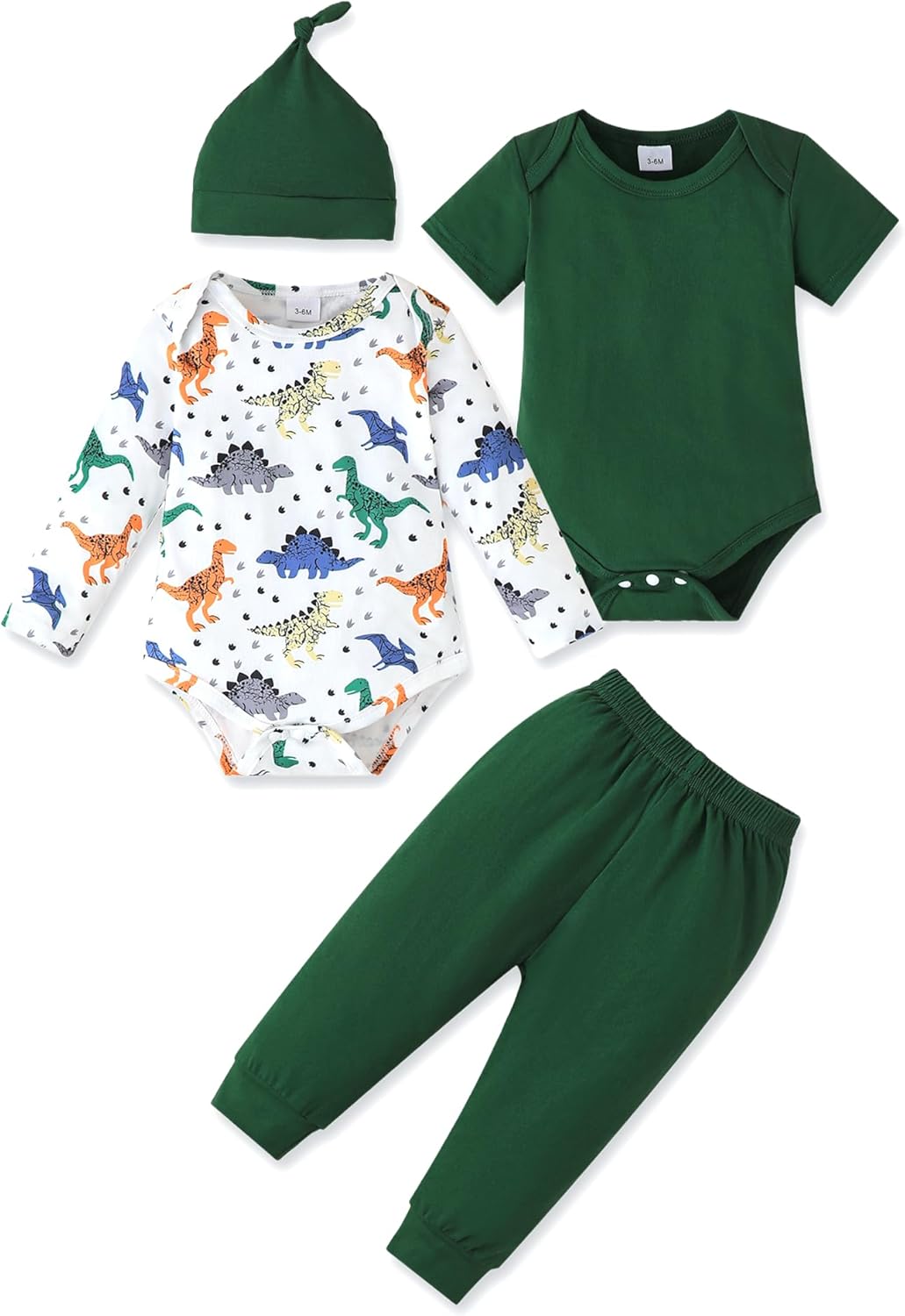 NZRVAWS Newborn Baby Boy Clothes Long Sleeve Romper Pant Set Hat 2-Pack Infant Baby Boy Outfits Fall Winter Clothing Set