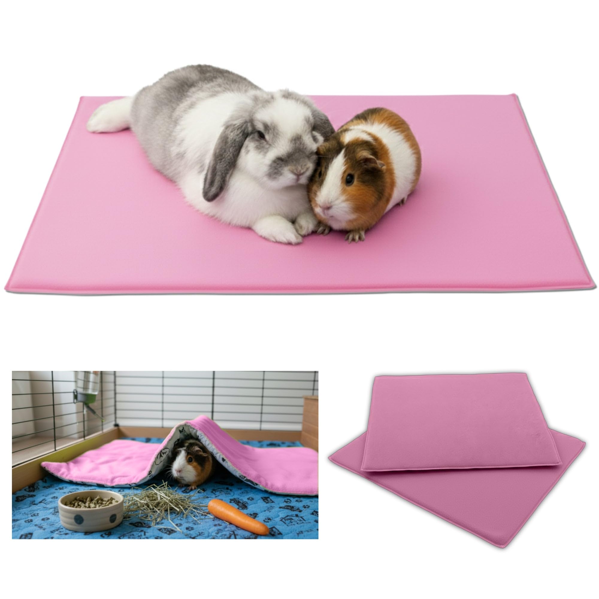 Fleece-Decke & Matte für Meerschweinchen und Kaninchen (2er Set) | 70 x 140 cm – C&C 2x4 – Rosa- Waschbare, weiche & saugfähige Unterlage. Perfekt als Spielmatte für Ihre Kleintiere