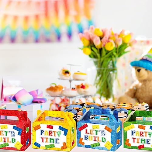 Miniatura 6 de 24 piezas de bloques de construcción cajas de regalo para fiesta, ladrillos de color, bolsas de dulces, bolsas de papel de ladrillo, caja de regalo