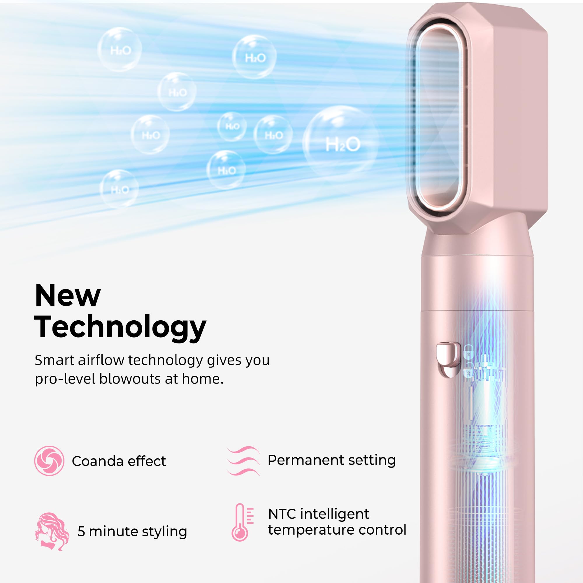 MogaWave Pro Airbrush Air Styler en 1 Hair Styler avec 1000W Brosse Soufflante, Seche Cheveux, Brosse Seche Cheveux, Brushing Brosse Soufflante, air Boucleur, Brosse Brushing Soufflante