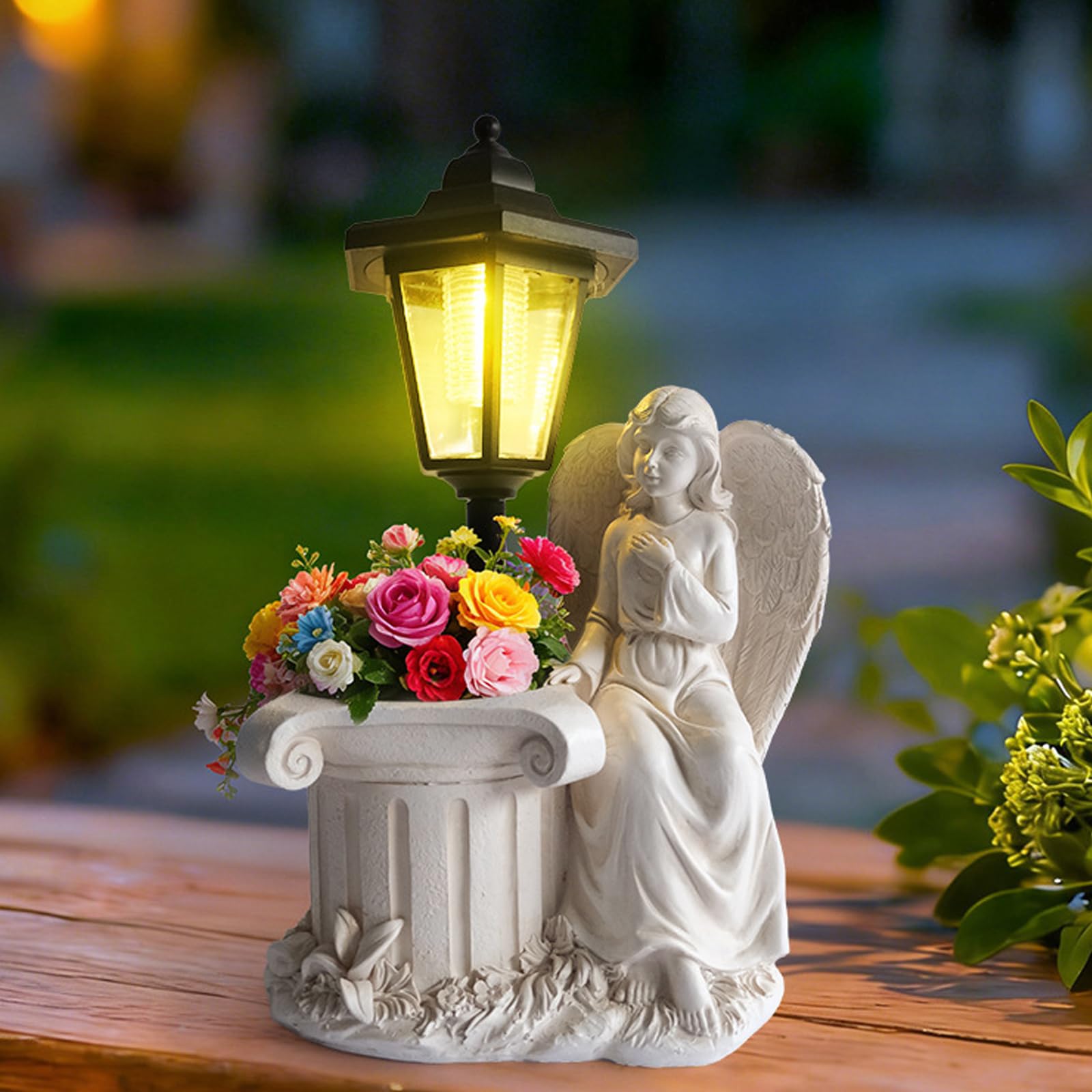 Statua luminosa da giardino solare con lanterna e, White A