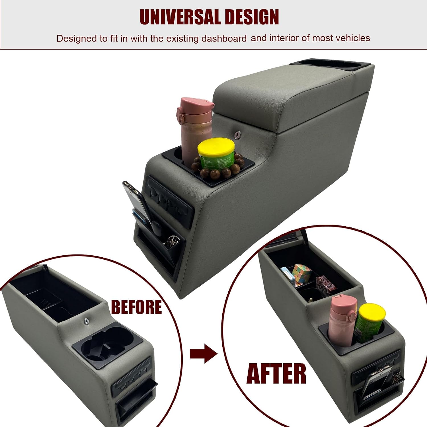 31515 Deluxe Locking Center Console Compatible for Jeep CJ-5 1976-1983, CJ-7 1976-1986, Wrangler YJ 1987-1995 (Grey)