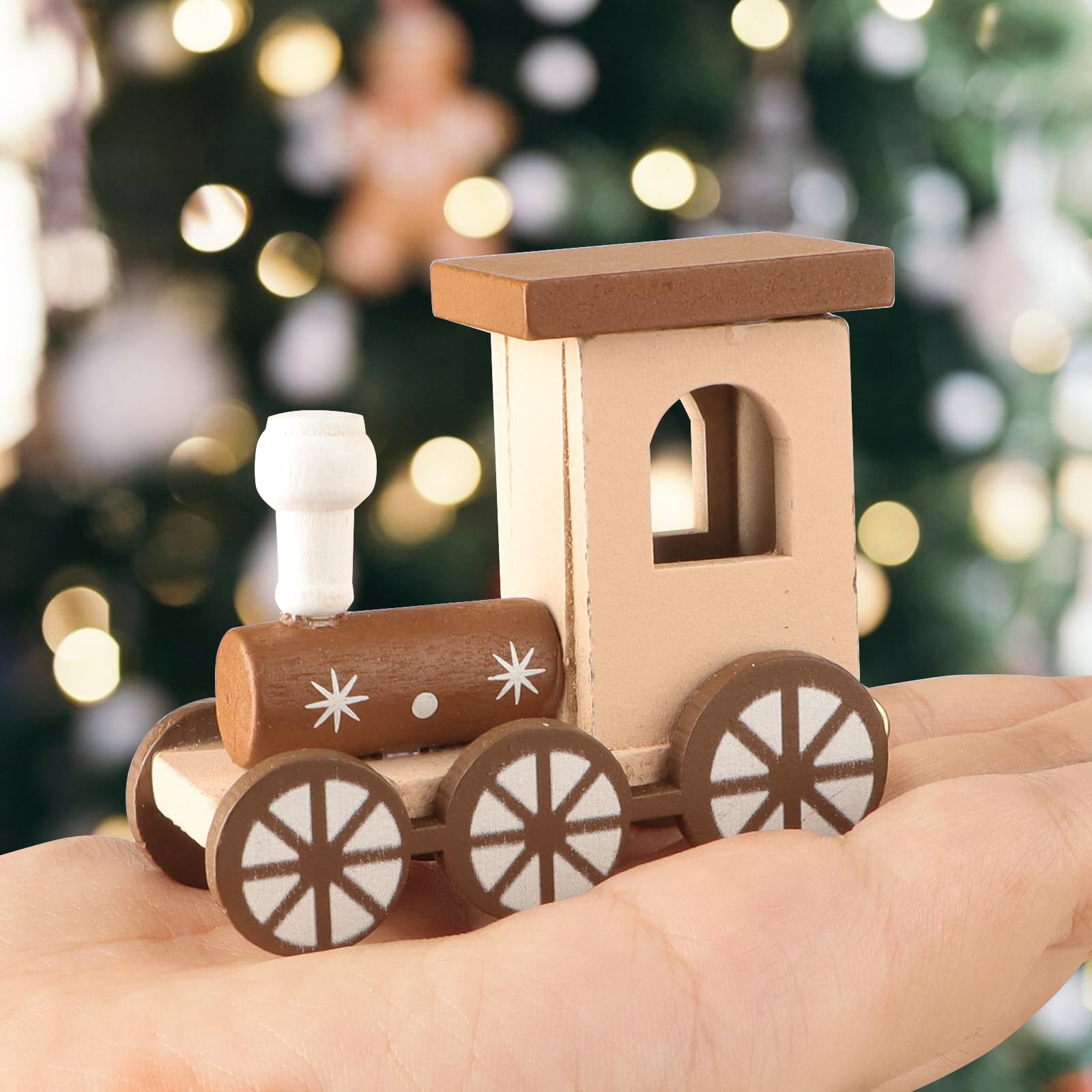 Trenino Natalizio In Legno Marrone - Decorazione Natalizia Per Tavolo, Mini Treno Addobbi 25x3,5x5,5 Cm, Fai Da Te Allestimento Natale