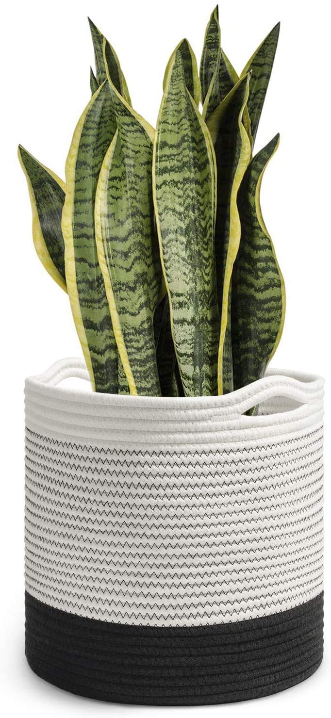 pepme Woven Cotton Rope Plant Basket for 10" Flower Pot Floor Indoor Planters, 11” x 11” Decorative Basket for Plants Storage Basket Organizer Modern Home Decor, 1 Pc Black & White Mix Stripes (B08T74PXTF) Amazon Price History, Amazon Price Tracker