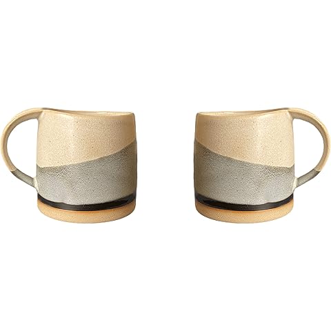 Original Day Glazed Ceramic Coffee Mug Set - 2 Vintage Japanese Style Cappucino Cof...