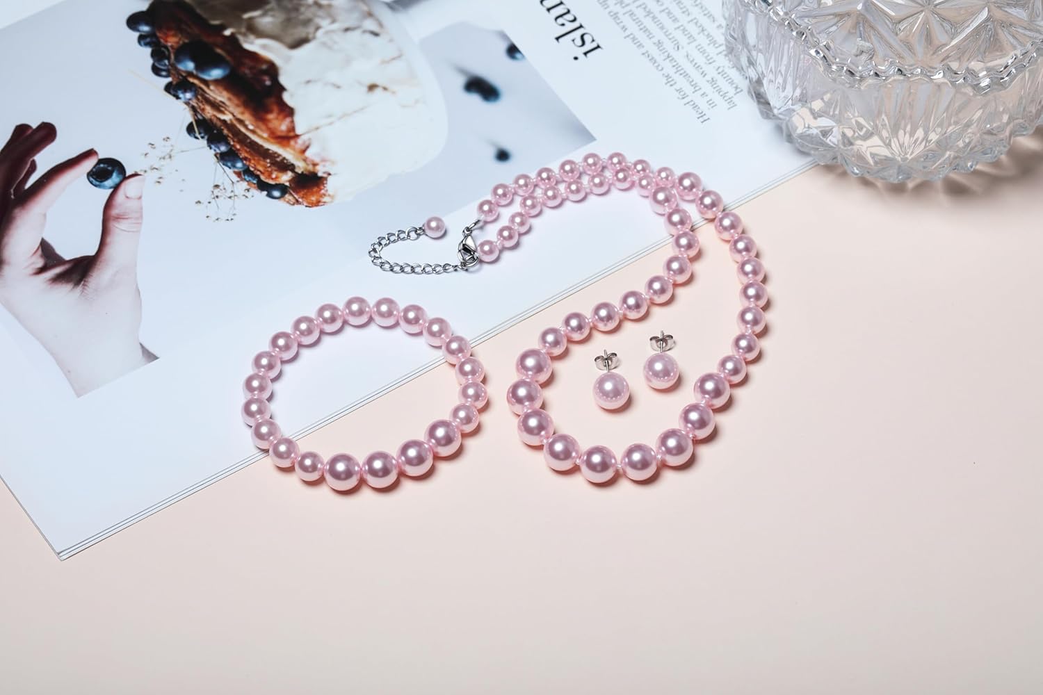 Pearl Jewelry Set for Women – 3-Piece Glass Imitation Pearl Necklace, Bracelet & Stud Earrings Set, Faux Jewelry for Weddings, Parties, and Gifts - Image 4