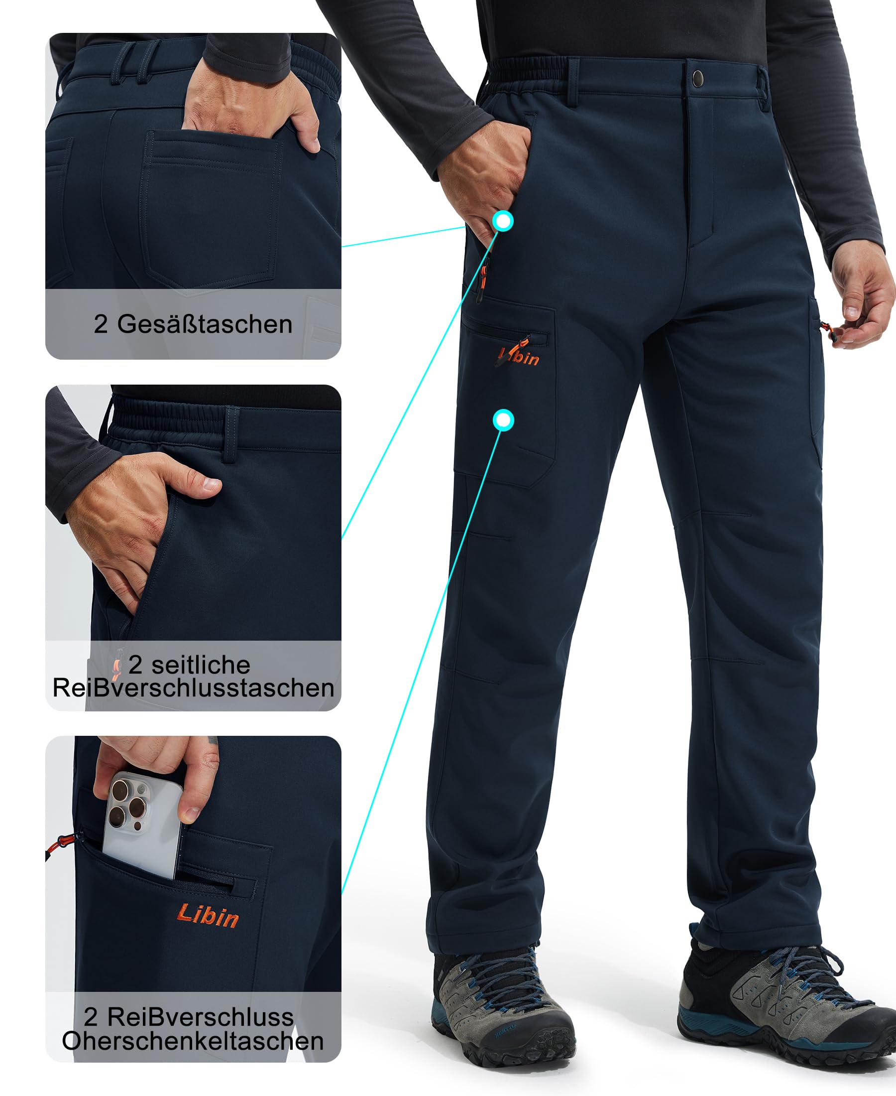 Libin Pantalones Trekking Hombre Senderismo Impermeables Termico Softshell Ski Invierno Esquí