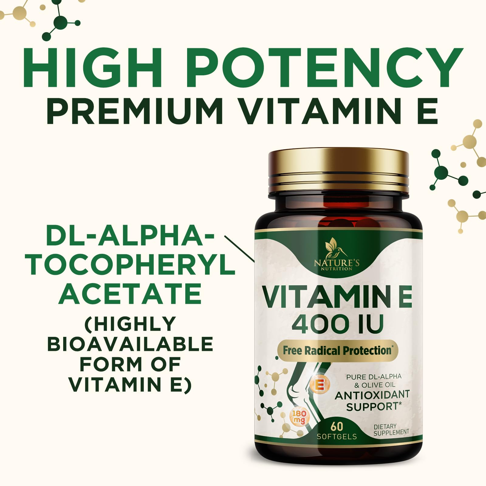 Vitamin E 180mg Per Serving - E Vitamins DL-Alpha, Antioxidant-Rich Dietary Supplement for Skin, Heart, and Immune Support, USA Bottled, Easily Absorbed, Non-GMO & Gluten Free - 60 Softgels — Amazon image 6
