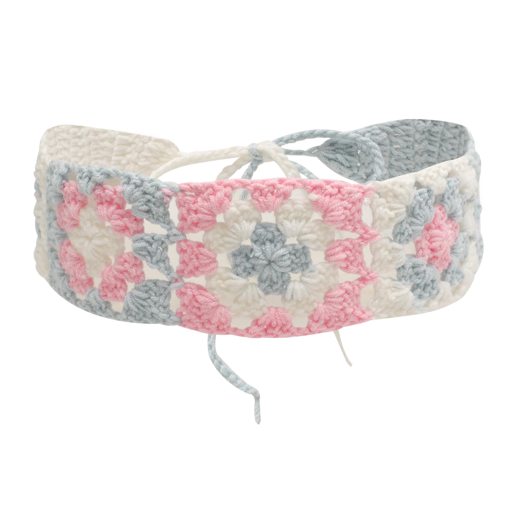 ZLYC Womnk Floral Headband Handmade Crochet Knit Vintage Hair Bands(Floral Pink),One Size