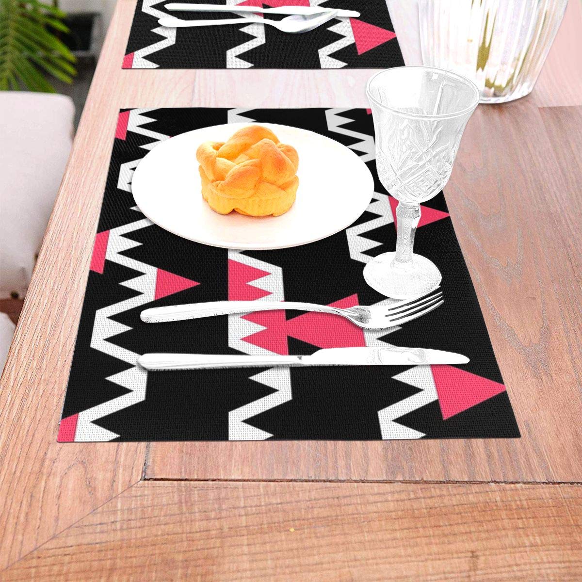 not Mexican Pattern With Black And Pick Colour Woven Placemat6 Piece Set of Placemats Pc Party Kitchen Dining Room Home Table Food Dinnerware Tableware Dishware Dishes Mat