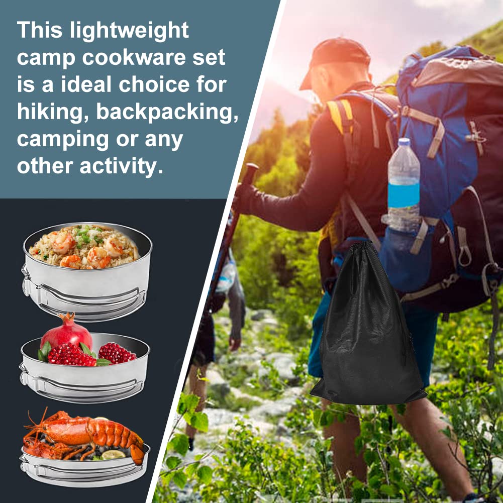QINERSAW Set Pentole Campeggio In Acciaio Inossidabile Kit Pentole da Campeggio Leggere e Resistenti per Outdoor Stoviglie da Campeggio Set da Cucina e Pentole per Cucinare e Trekking