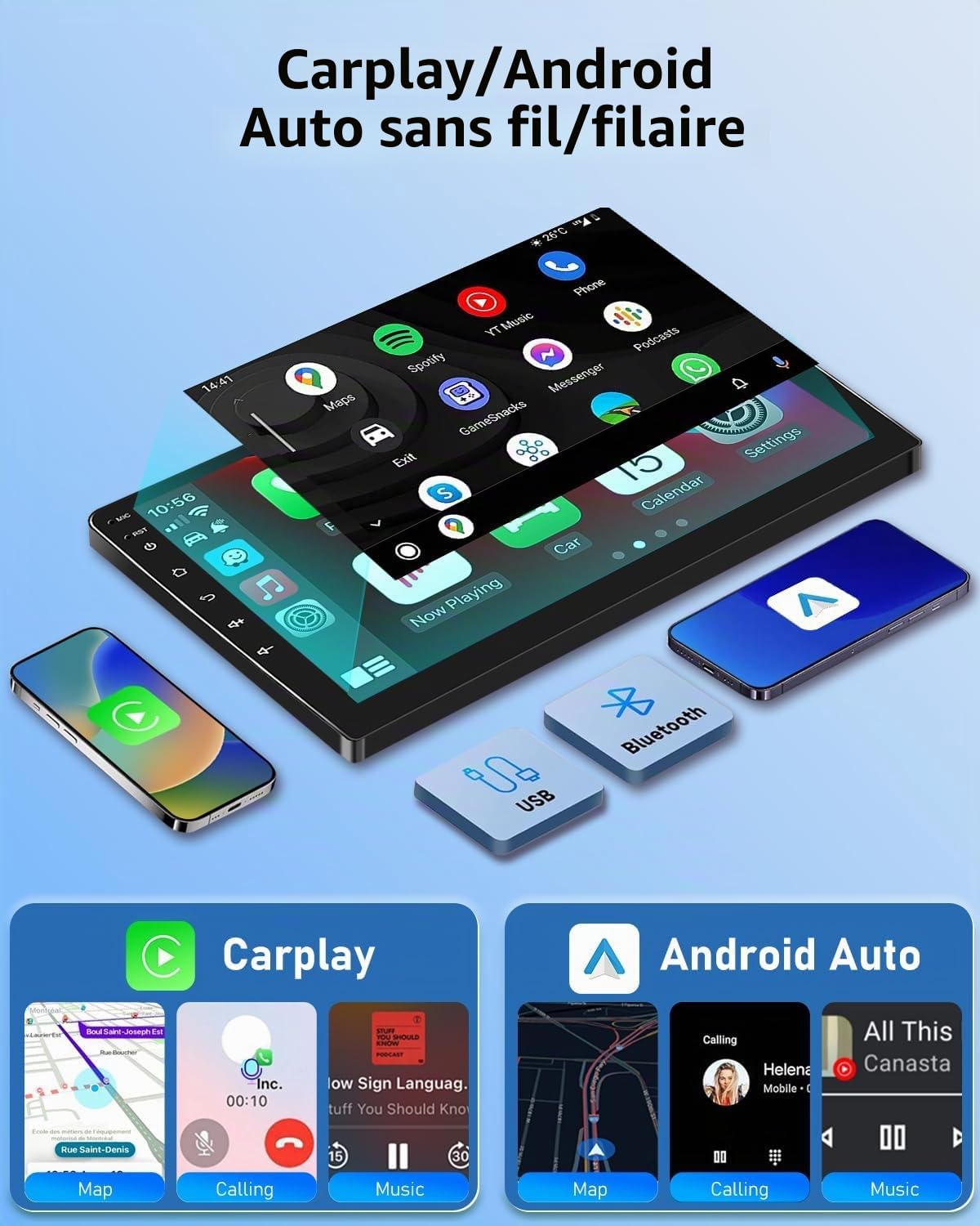 NHOPEEW Autoradio 4 +128G Android pour VW T5 Multivan 2008-2015 avec Carplay sans Fil et Android Auto - Écran incell 9 Pouces Prise en Charge WiFi GPS Commandes au Volant + Caméra de recul, Canbus