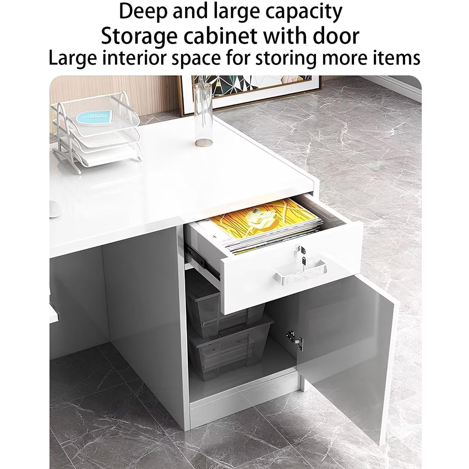 Modern Reception Desk with Lockable Drawers180.3 cm Wooden Entry Table for Beauty Salon & LobbyStylish Reception Table & Functional Design