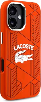 iPhone 16 Case, LACOSTE Hard Case Liquid Silicone Microfiber Compatible with MagSafe | Vintage Orange