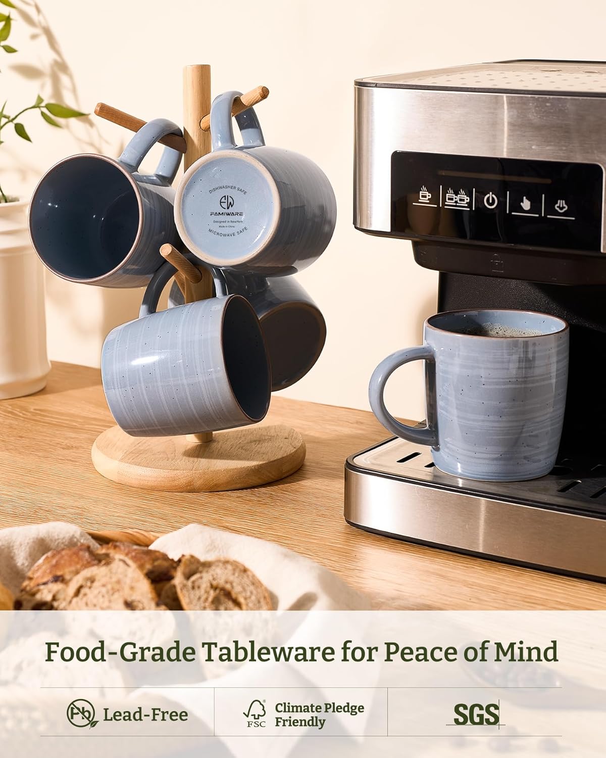 famiware Coffee Mugs Set of 6, Meteor 13 oz Ceramic Mug Cup Set with Handle for Coffee, Tea, Cappuccino, Latte, Milk, Blue Gray