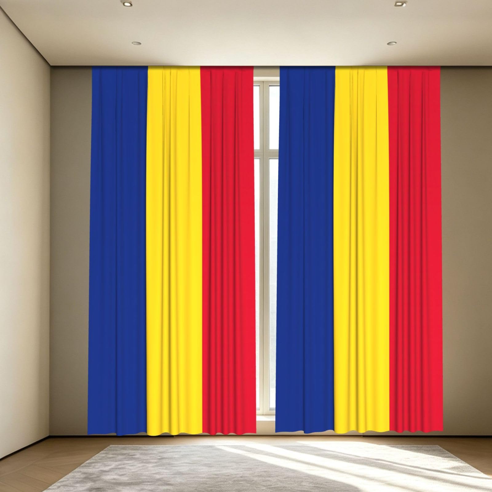Yyoretp Flag of Romania Print Blackout Curtains for Living Room Bedroom Thermal Insulated Window Drapes.