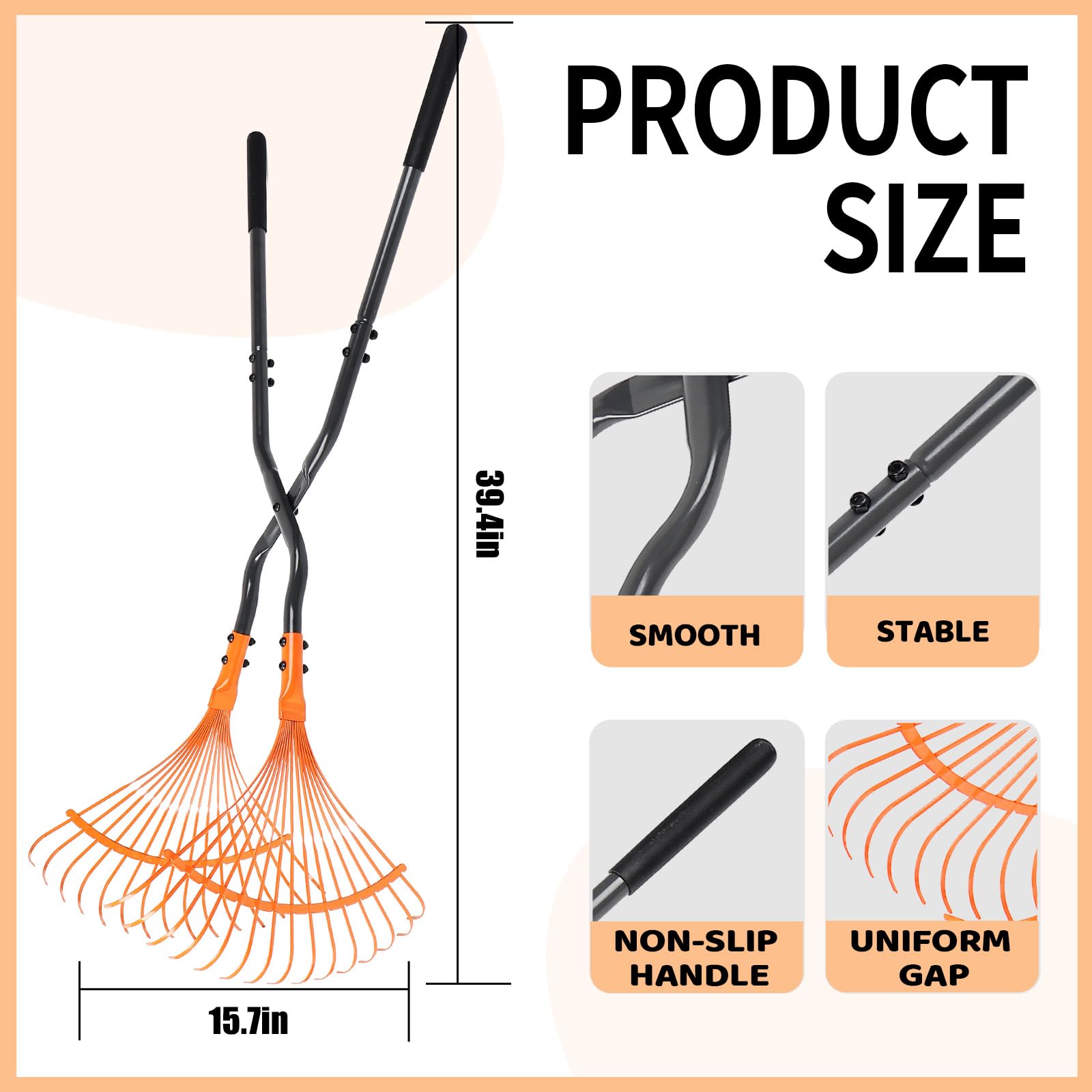 Rastrello per foglie in metallo resistente, rastrello da giardino estensibile da 67", rastrello da giardino con 24 denti in acciaio largo 23,2", rastrello da cortile per foglie, erba, feltro, ghiaia