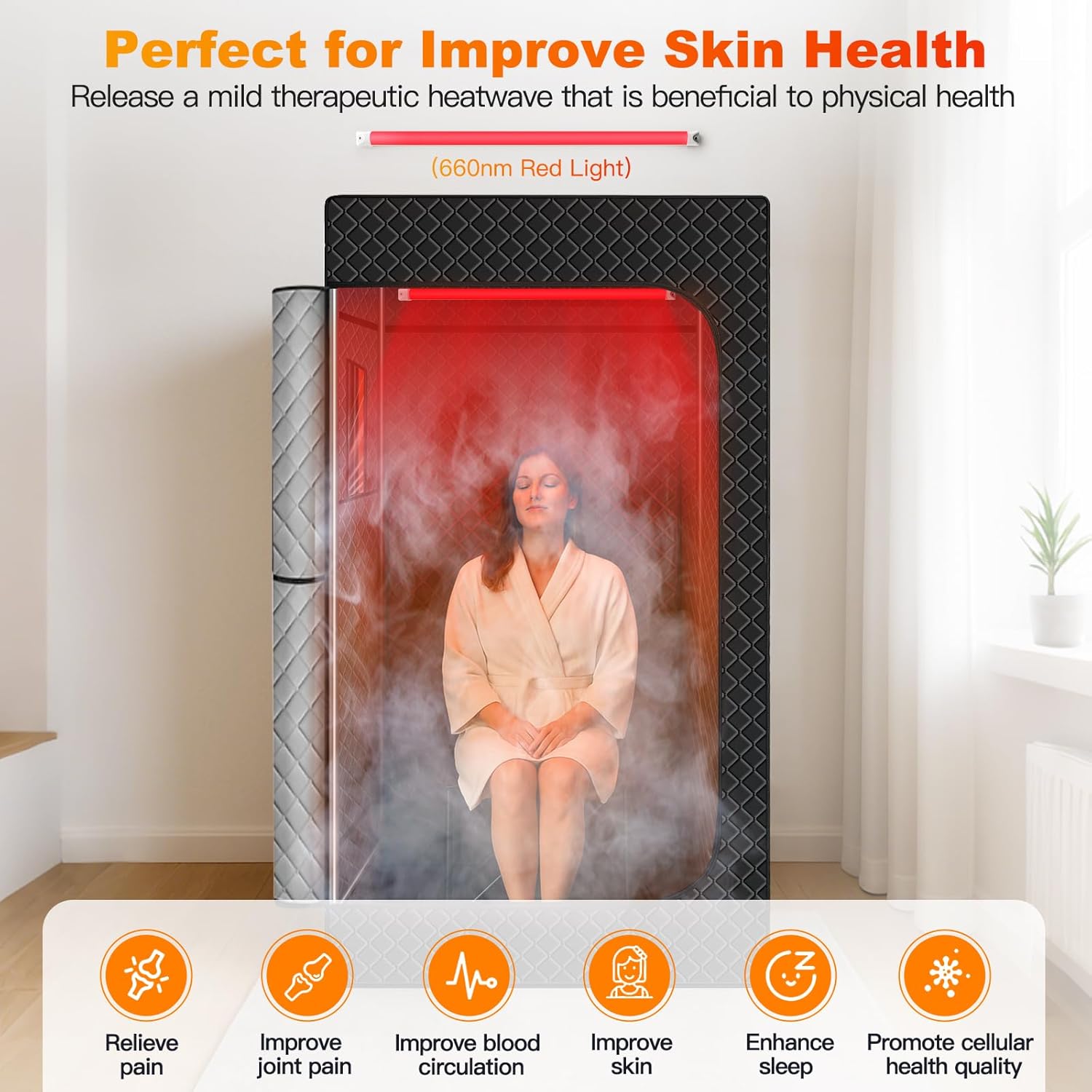 Infrared Home Steam Sauna Box, Portable Personal Full Body Sauna Spa Tent at Home for Relaxation with Red Light Therapy Lamp, 3L Steamer, Folding Chair