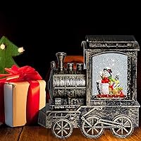 Vista 2 de DRomance Globo de Nieve Musical de Tren Linterna con Música y Temporizador, Funciona con Baterías y Cable USB, Globo de Nieve Iluminado de Muñeco