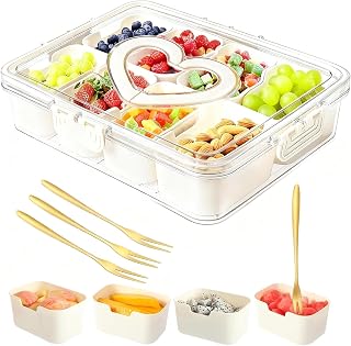 qortyavvu Snackle Box Container, Portable Snack Containers with Lids for Candy, Fruits, Nuts, Veggies, Snacks (White(1 Pack-8 Compartments))