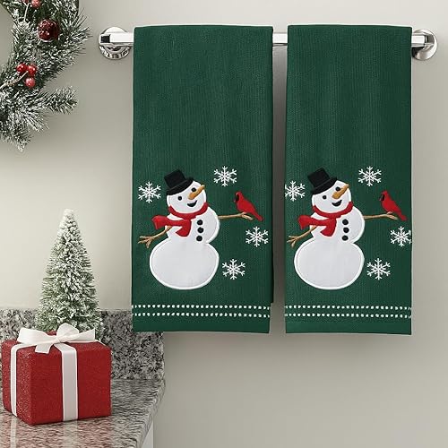 Miniatura 164 de Juego de 2 toallas de mano de baño de Navidad, color gris oscuro, 100% algodón, bordadas, diseño de copos de nieve, 16 x 25 pulgadas, toallas 24 Let