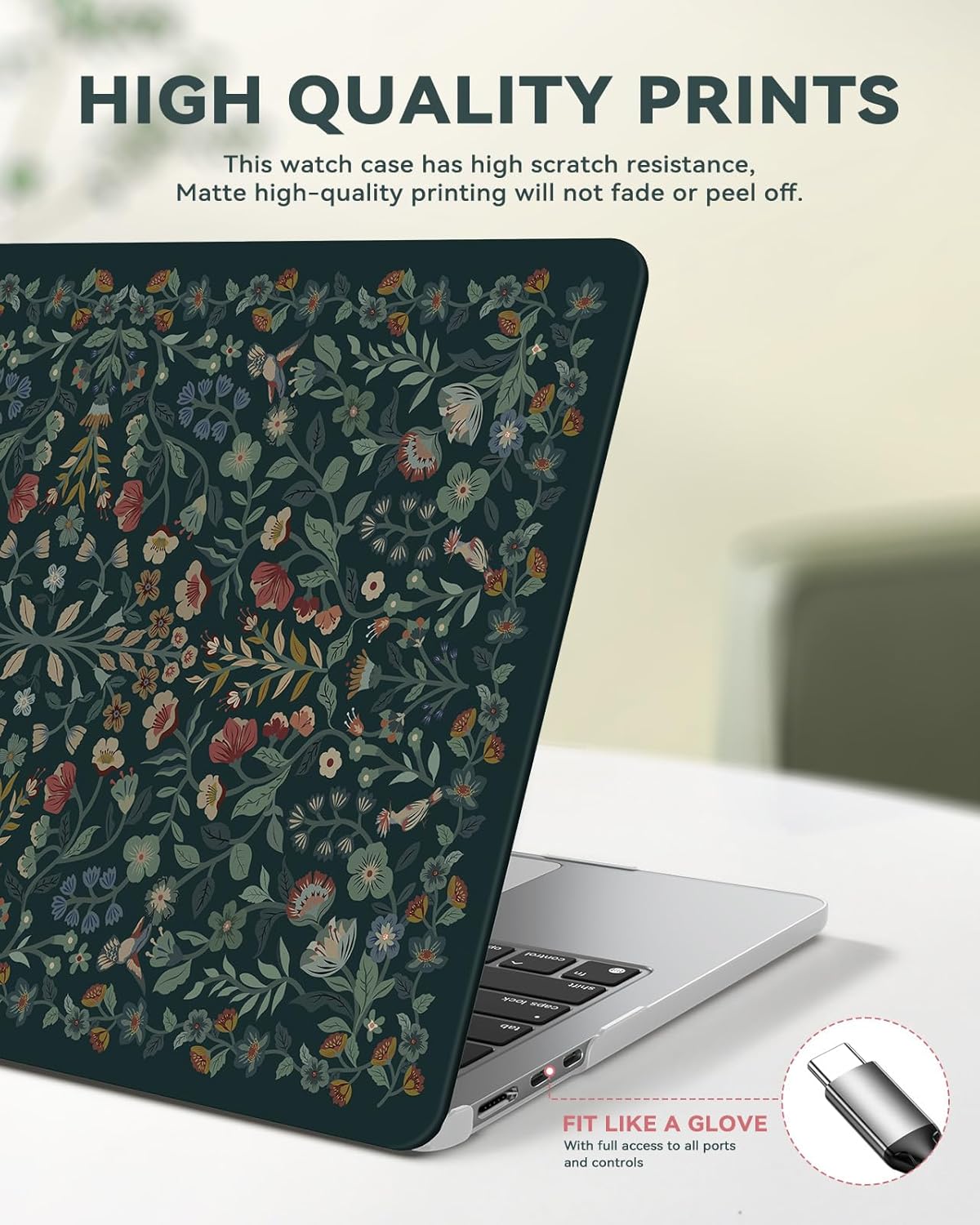 iCasso for M4 MacBook Air 13 inch Case 2025 2024-2022 M3 M2 Model A3240 A3113 A2681, Sturdy Protective Plastic Hard Shell Case for Mac Air 13.6", Keyboard Cover + Screen Protector, Green Floral - Image 7