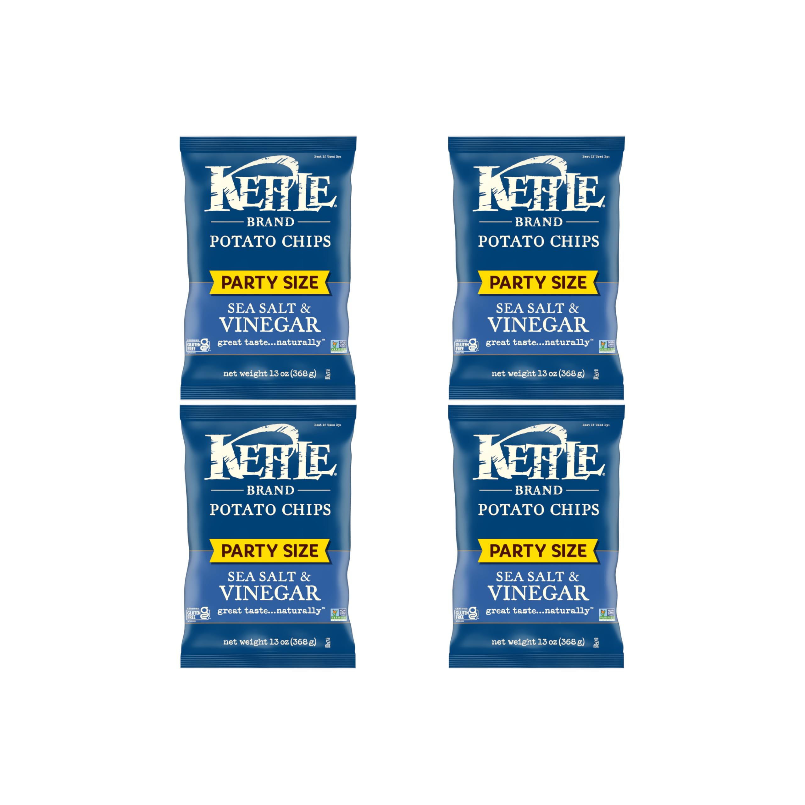 Kettle Brand Potato Chips, Sea Salt & Vinegar Kettle Chips, Party Size, 13 Oz (Pack of 4)