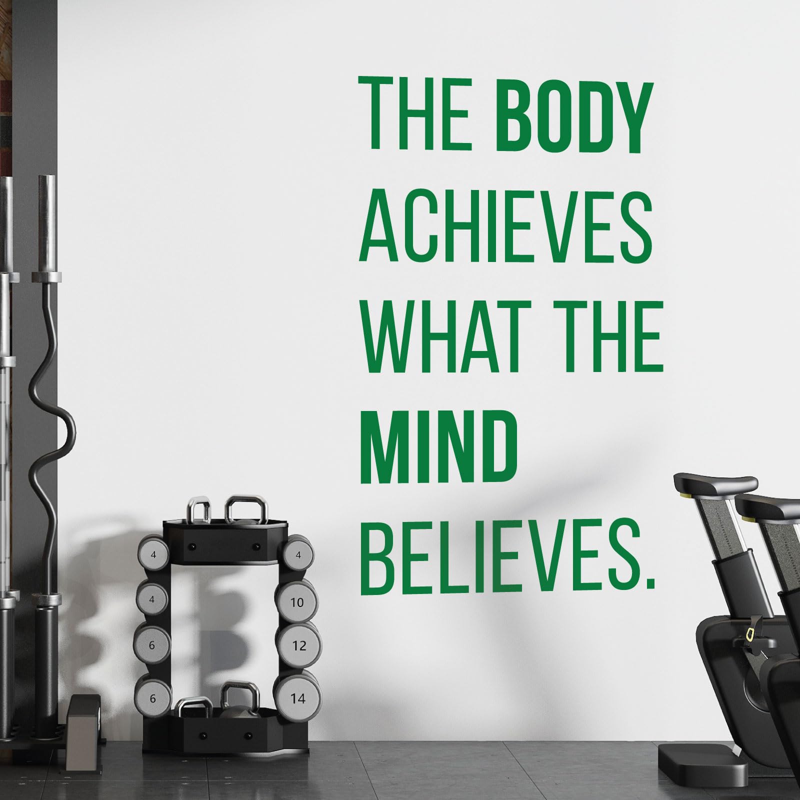 The Body Achieves What the Mind Believes - Gym Motivational Quote Decal Wall Sticker [Medium] [Meadow]