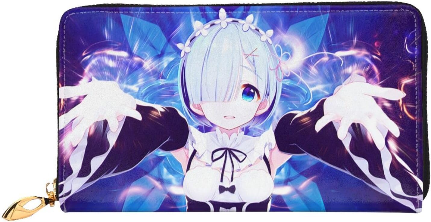 Anime Re Zero Ram and Rem Leather Wallet Microfiber Leather Zip Purse Anime Fashion Long Wallets for Men's Women's, Black