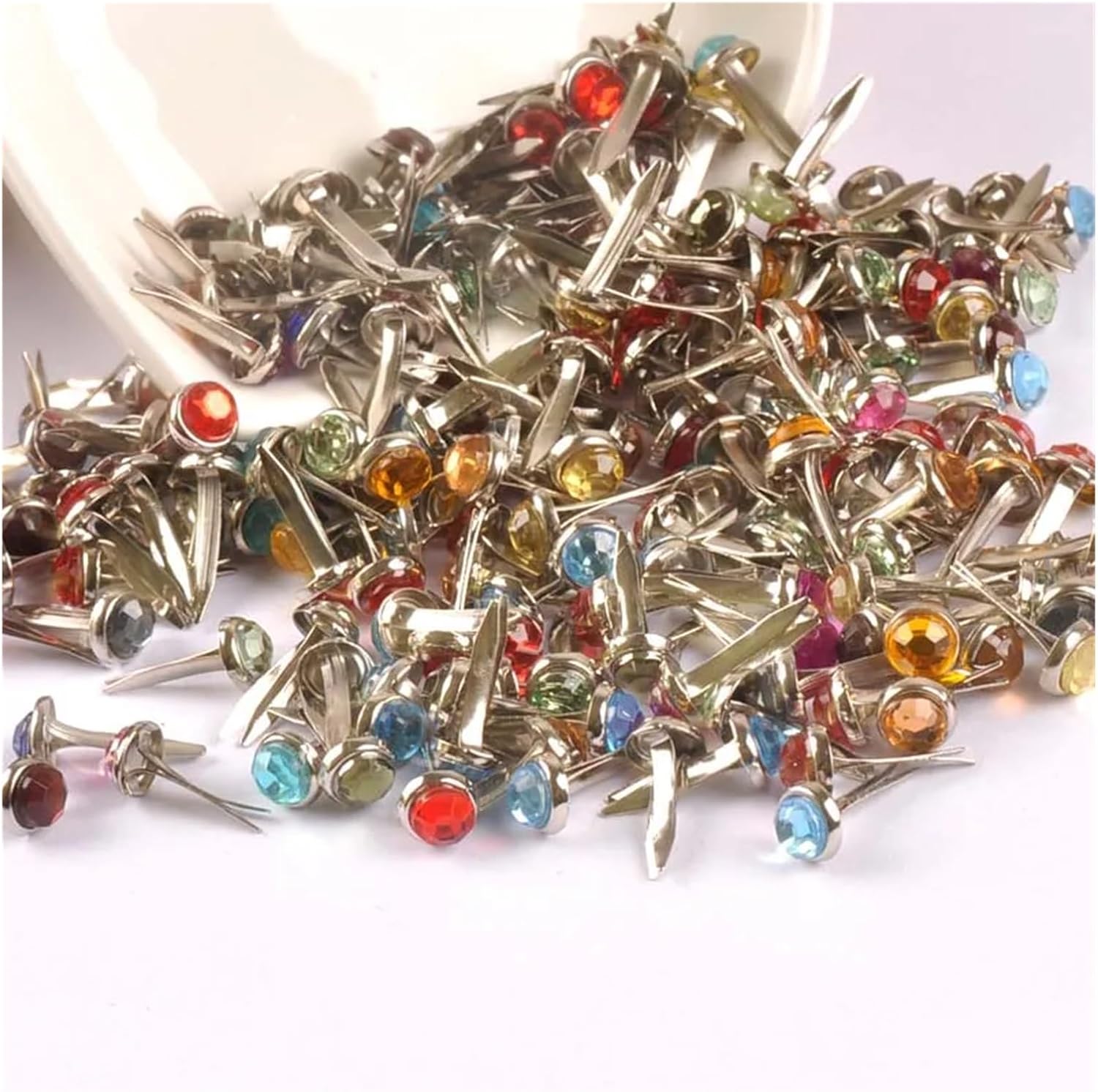 300PCs Mixed Rhinestone Round Brads Scrapbooking Embellishment Fastener Metal Crafts for Shoes Decoration