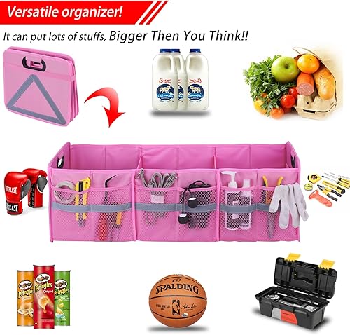 Miniatura 4 de Homeve Organizador plegable grande para maletero con múltiples bolsillos, organizador de almacenamiento de 3 compartimentos para automóvil, SUV,