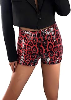 2025 - Mini pantalones cortos de mujer con lentejuelas de leopardo de cintura baja, pantalones cortos ajustados Club Rave Bottoms Hombre