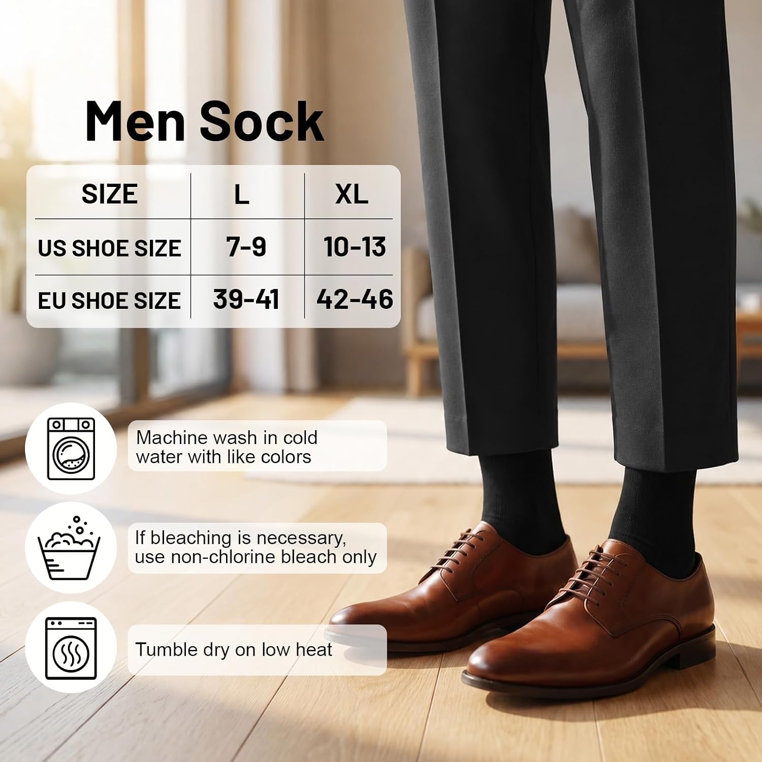 Telooco Men's Black Dress Socks – Soft Cotton Crew Socks Seamless Toe