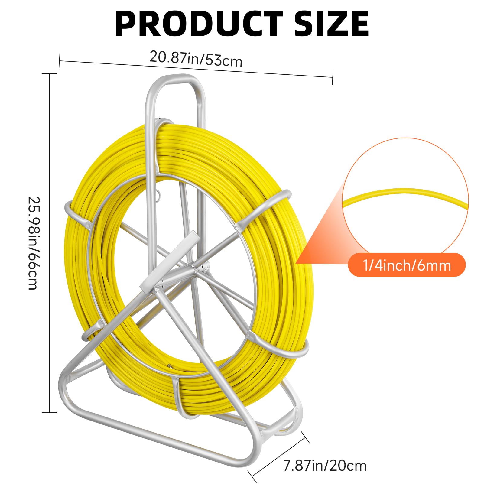 Nastro per pesci in fibra di vetro da 6 mm, 150 m, estrattore di filo per condotti elettrici, con supporto per bobina in acciaio, strumenti da pesca per pareti e condotti elettrici