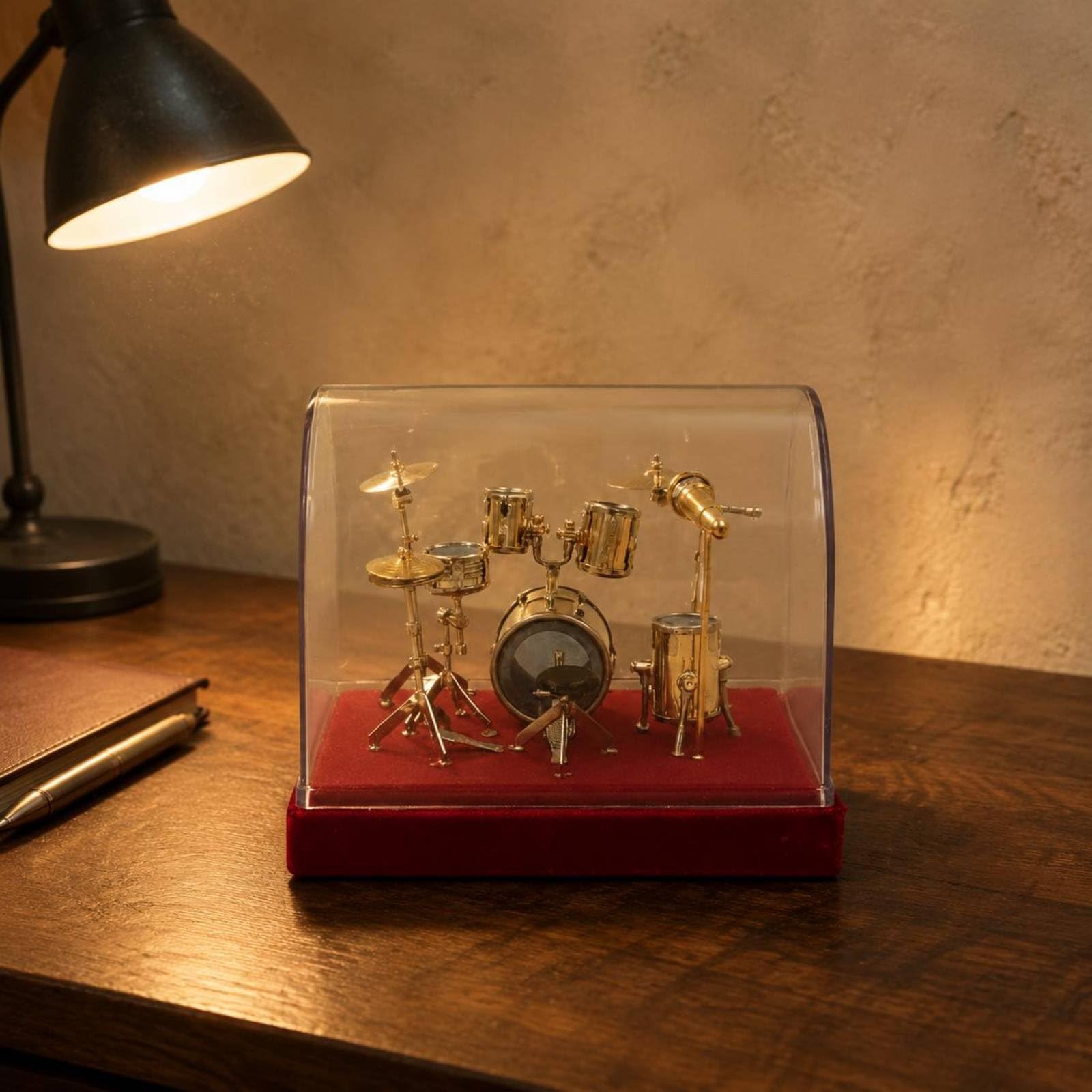 Mini Batería de Juguete BJD Tambor Miniatura Set de Percusión Maqueta de Batería con Acabado Metálico Brillante para Colección Adecuada para, A, Mediano 18 13 13cm
