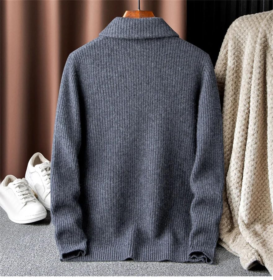 Men Fall Winter Cashmere Sweater Solid Zipper Lapel Thick Long Sleeve Business Trip Pullover Jumper2