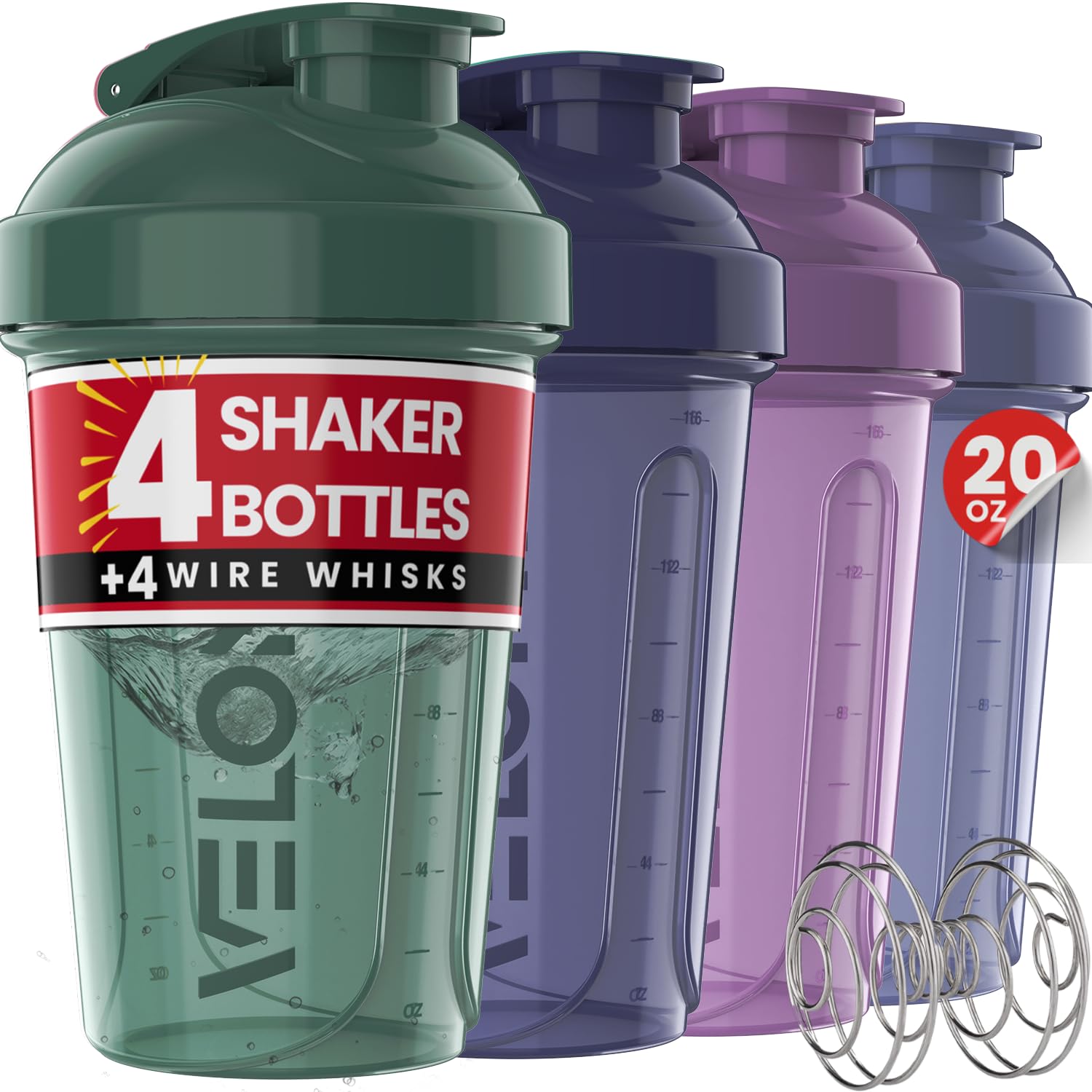 VELOMIX 4 Pack 20oz Protein Shaker Bottle for Protein Mixes, Berry Blend — Amazon image 10