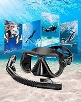 Vista 7 de Greatever - Set de esnórquel seco, visión panorámica ancha, máscara de buceo anti vaho, equipo profesional de esnórquel Negro