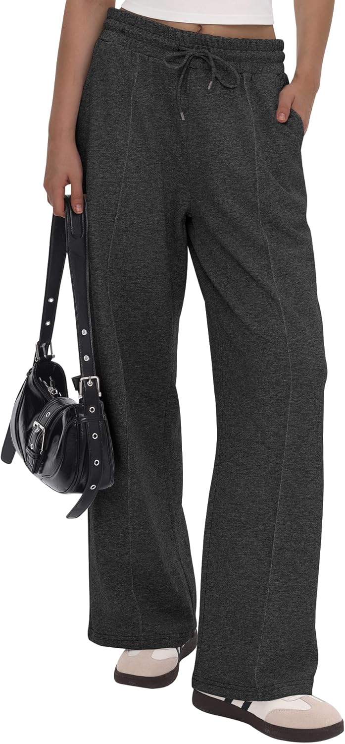 CAMPSNAIL Wide Leg Sweatpants Women - Baggy High Waisted Straight Leg Loose Sweat Pants with Chic Seams Drawstring Pockets