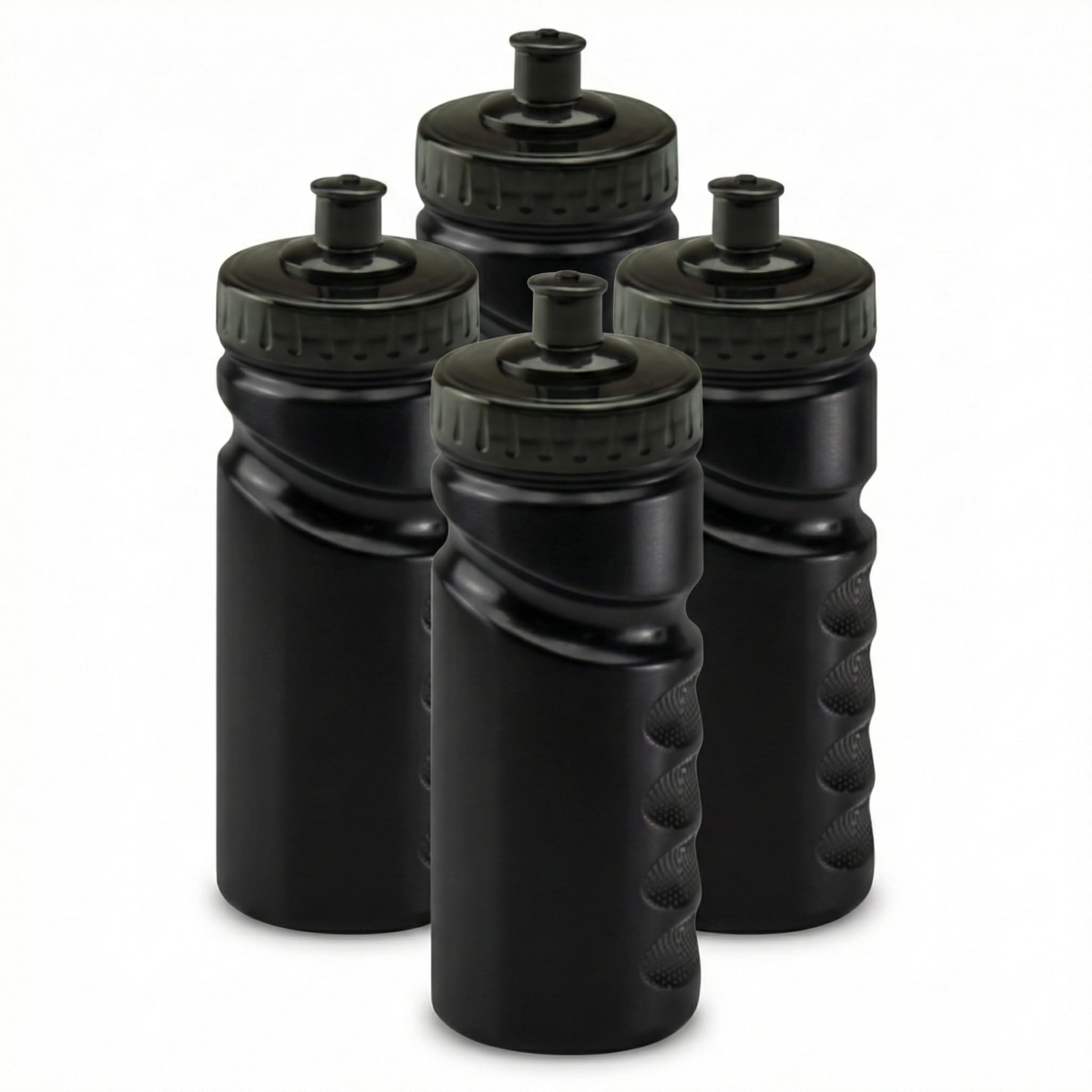 Foxberry Children's School Water Bottles - 4 Pack - Push Pull Lid - BPA Free - Dishwasher Safe - Blank For DIY Decoration - Kids - School - Sports - Clubs (All Black, 500ml)