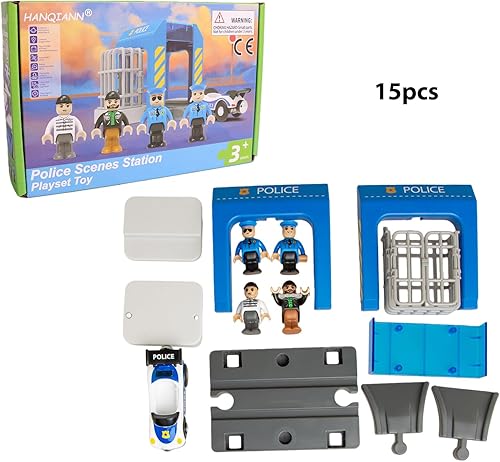 Miniatura 5 de Juego de juguetes de estación de policía, juego de tren de construcción de escenas de policía de la ciudad compatible con todas las vías de tren de