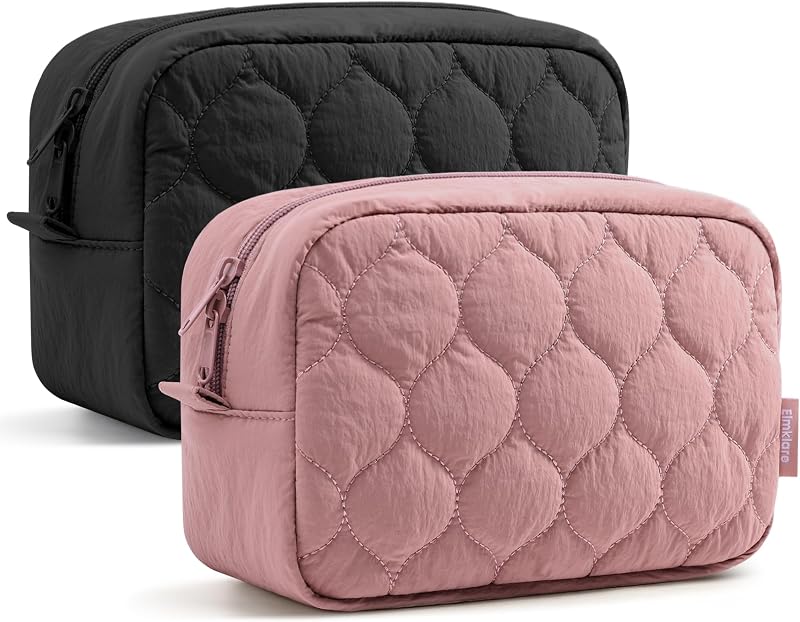 Necessaire de maquiagem acolchoada Elmklare com zíper, bolsos internos e alça, Pacote com 2