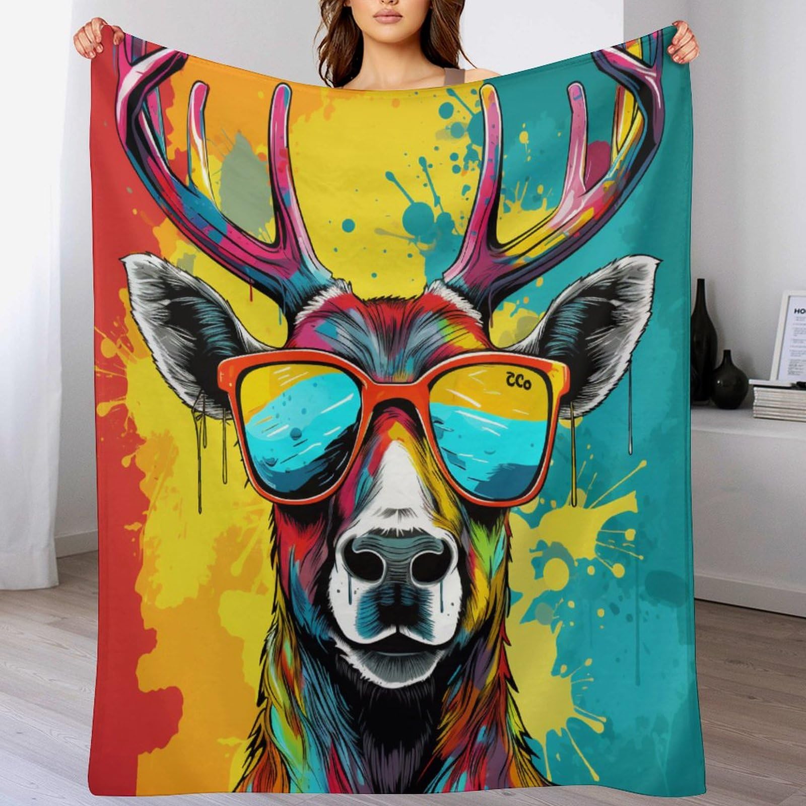 Jeté de canapé résistant anti-décoloration cerf plaid flannel