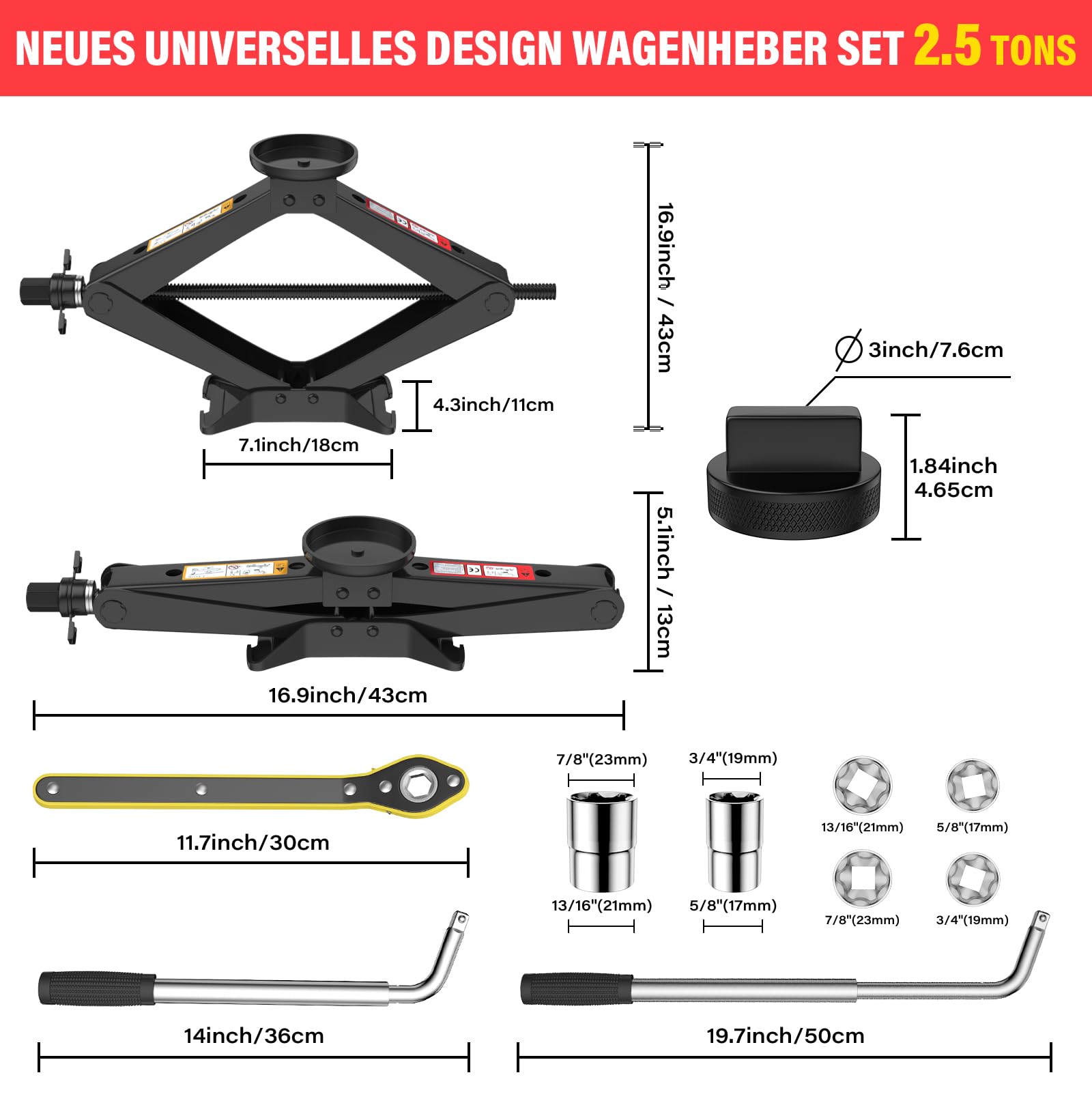 IMAYCC 2.5T Wagenheber,Universelle Scherenwagenheber für Mercedes Benz Auto mit 2Pcs Gummiauflage, Tragbarer Wagenheber mit Radmutternschlüssel, Auto-Notfallset für Mercedes Benz Serie SUV MPV