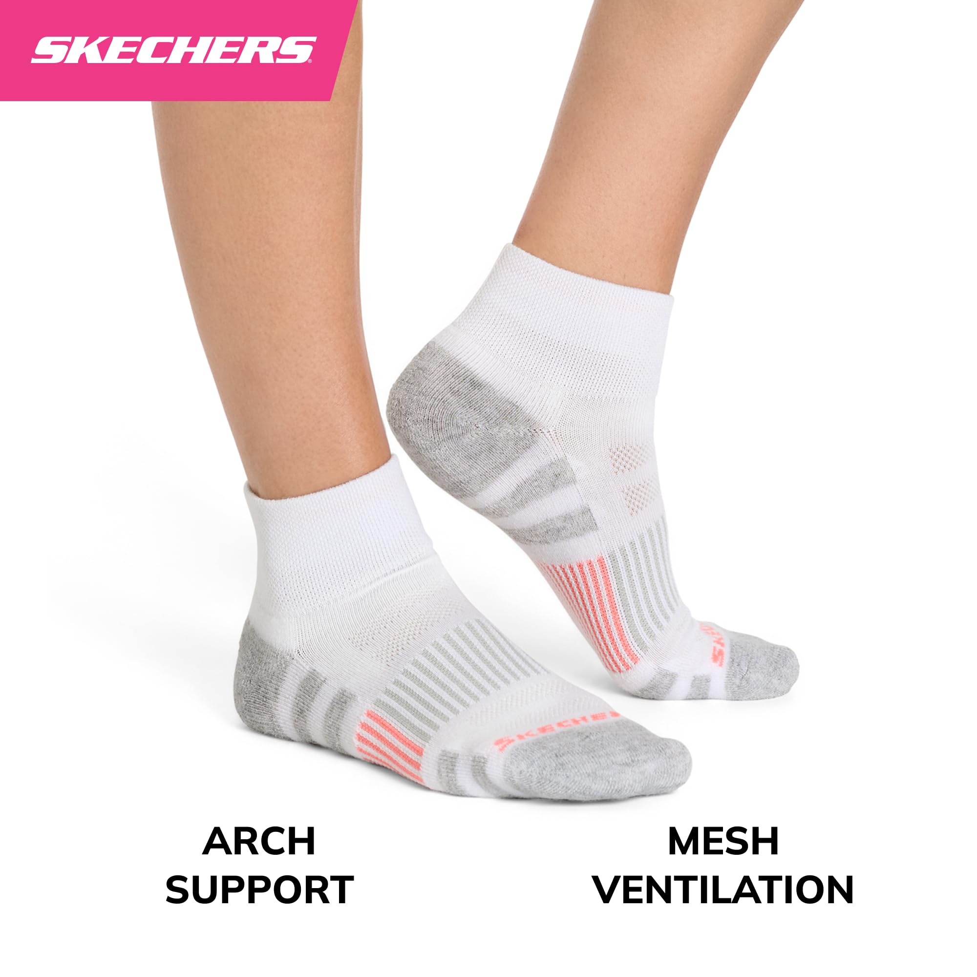 Skechers 8-pack Work Collection High Quarter Crew Socks, Extra Cushion & Mesh Ventilation Chaussettes Femme