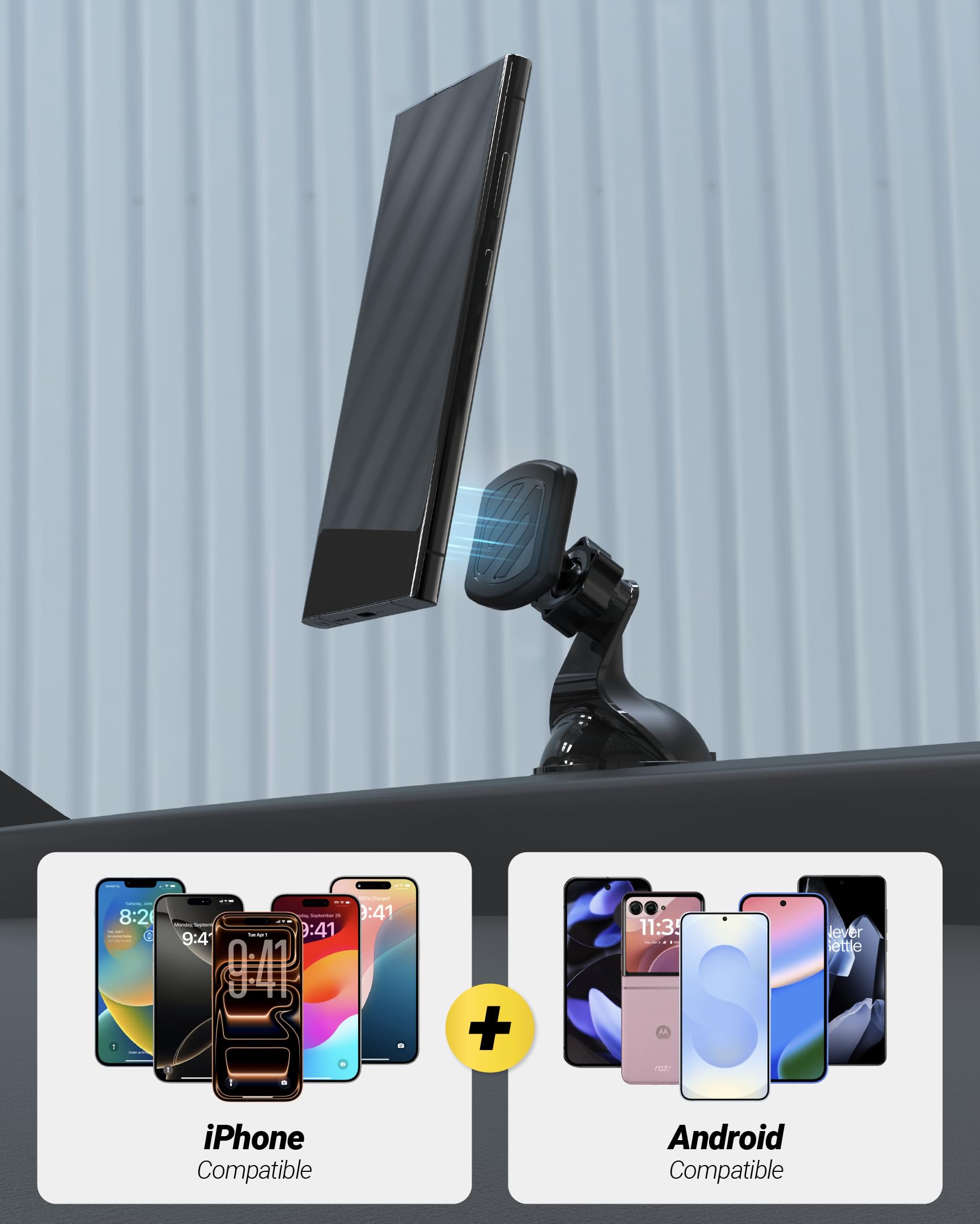 Scosche Extra Strength Suction Car Phone Mount, Magnetic Phone Holders for Your Car Windshield/Dashboard, Car Holder with 360° Rotation, Thick Metal Plate for iPhone and Android, Not MagSafe, 2-Pack view 5