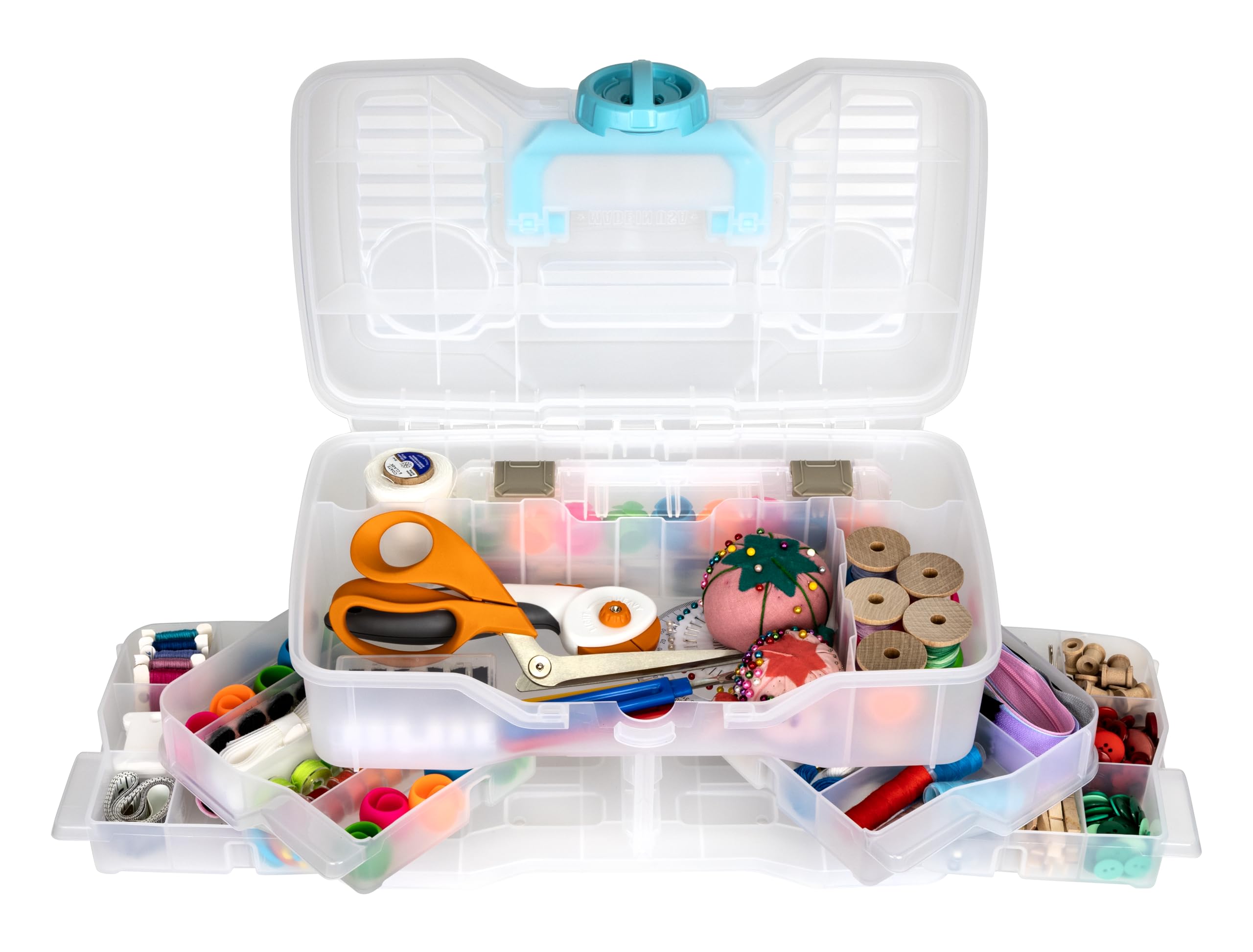 ArtBin Organizer in plastica trasparente per piccole parti, per fai da te, scatole e organizer per cucito, scatola portaoggetti con scomparti, scatola per progetti, misura media (4 vassoi girevoli)