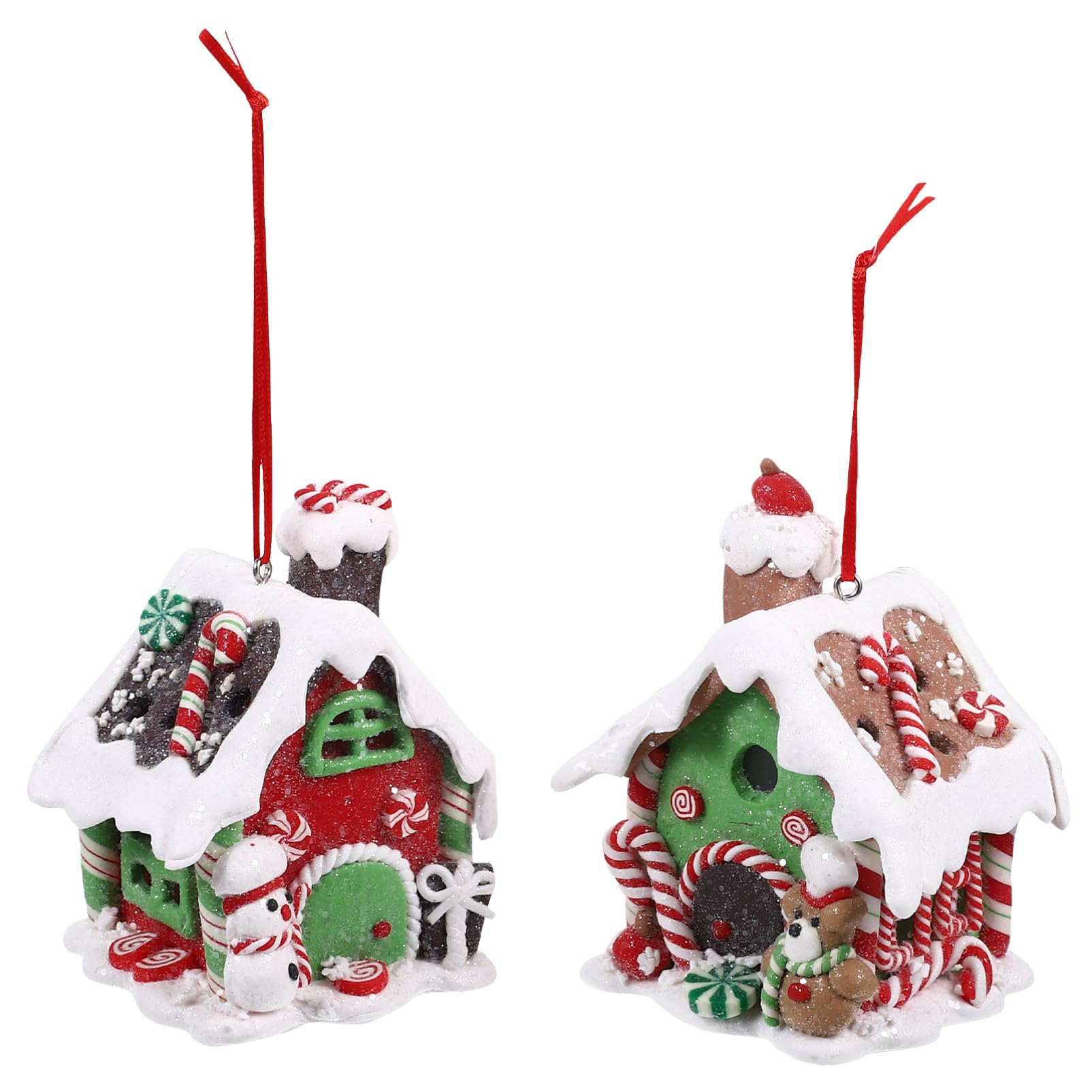 FONDOTIN 2pcs Lighted Christmas Tabletop Decor Polymer Christmas Village Ornaments for Festive Home Decoration for Tabletops and Entryways