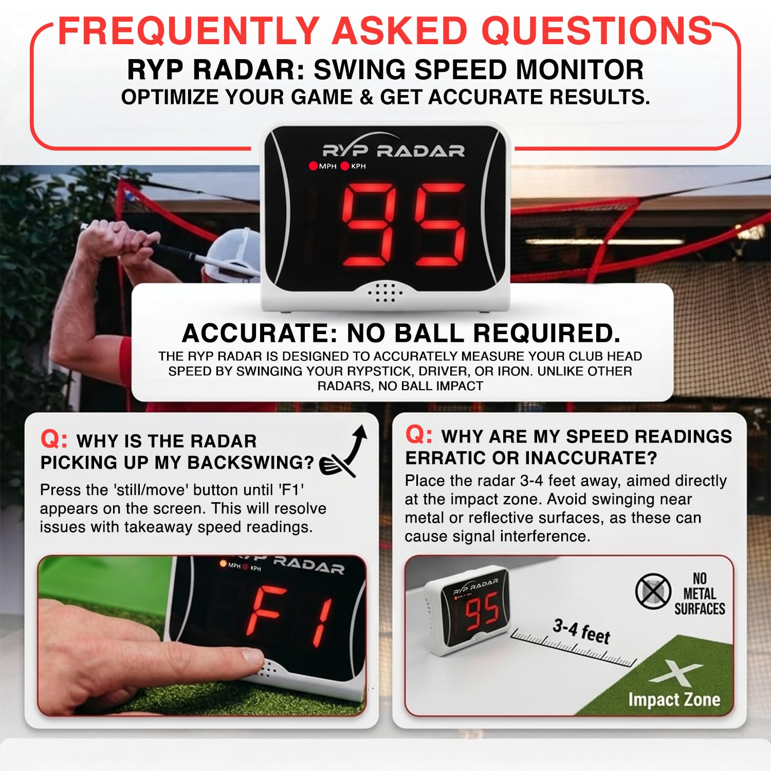 RYP Golf Radar Swing Speed Monitor y Radar para Rypstick